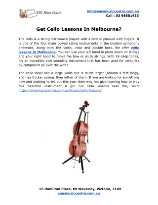 Get Cello Lessons In Melbourne
