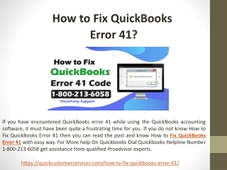 Call 1-800-213-6058 - How to Fix QuickBooks Error 41