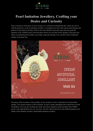 Pearl Imitation Jewellery, Crafting your Desire and Curiosity