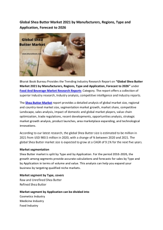Global Shea Butter Market Research Report 2021-2026