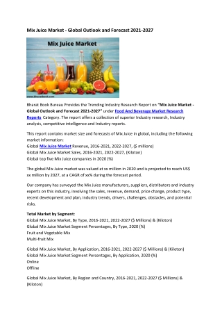 Mix Juice Market - Global Outlook and Forecast 2021-2027