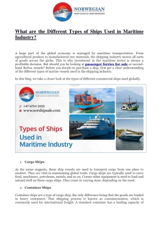 What are the Different Types of Ships Used in Maritime Industry