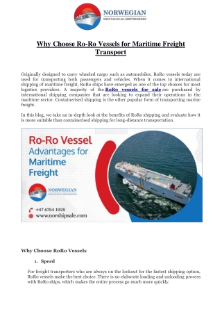 Why Choose Ro-Ro Vessels for Maritime Freight Transport