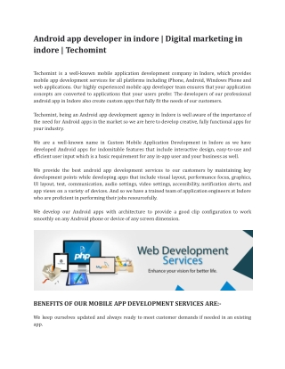 Android app developer in indore | Digital marketing in indore | Techomint