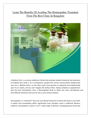 Learn The Benefits Of Availing The Homeopathic Treatment From The Best Clinic In Bangalore