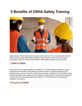 5 Benefits of OSHA 10 and 30 Hour Safety Training