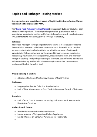 Rapid Food Pathogen Testing Market | Major Growth Opportunity Expanding Continuo