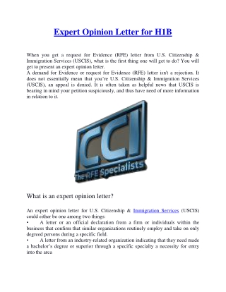 Expert Opinion Letter for H1B