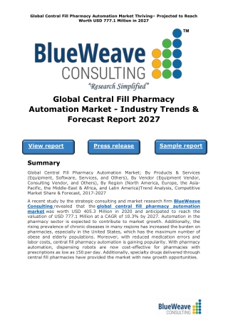 Global Central Fill Pharmacy Automation Market - Industry Trends & Forecast Report 2027