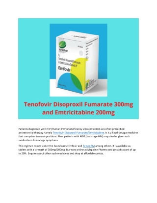 Tenofovir Disoproxil Fumarate 300mg & Emtricitabine 200mg