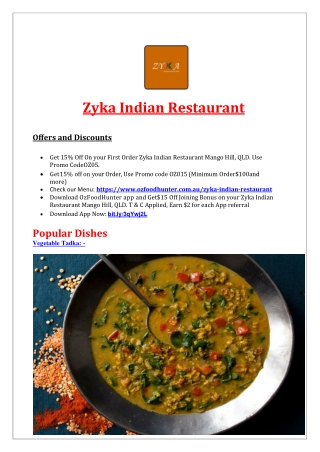 15% Off - Zyka Indian Restaurant Mango Hill Takeaway, QLD
