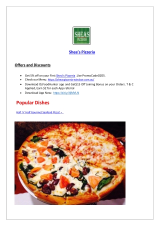 5% Off - Shea's Pizzeria Restaurant Menu Windsor,NSW