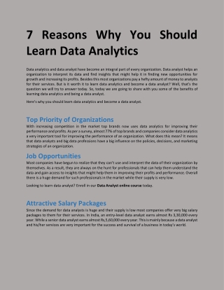 7 Reasons Why You Should Learn Data Analytics