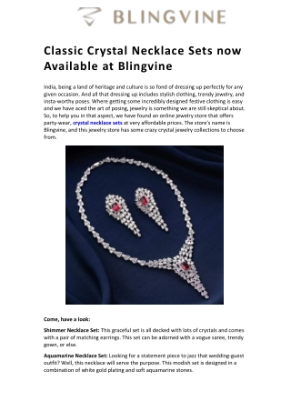 Classic Crystal Necklace Sets now Available at Blingvine