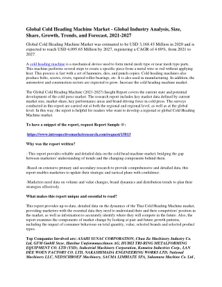 Global Cold Heading Machine Market 2021