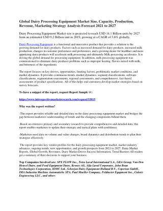 Global Dairy Processing Equipment Market