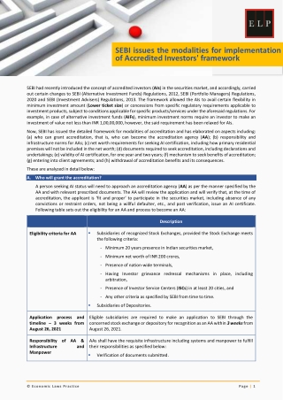 ELP Corporate Update SEBI issues the modalities for implementation of Accredited