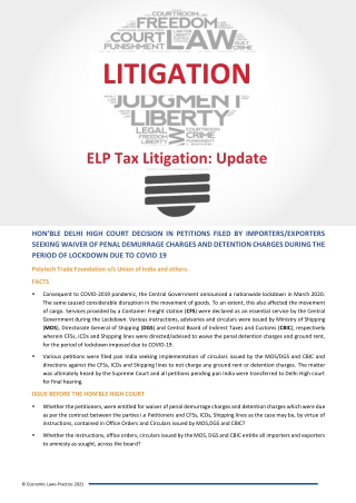 ELP Tax Litigation Update Polytech Trade Foundation-v. Union of India and Others