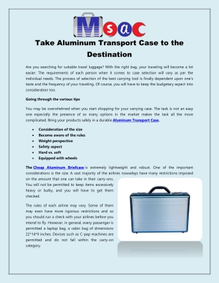 Take Aluminum Transport Case to the Destination