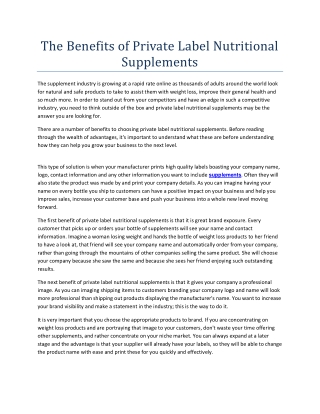 The Benefits of Private Label Nutritional Supplements