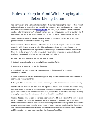 Rules to Keep in Mind While Staying at a Sober Living Home