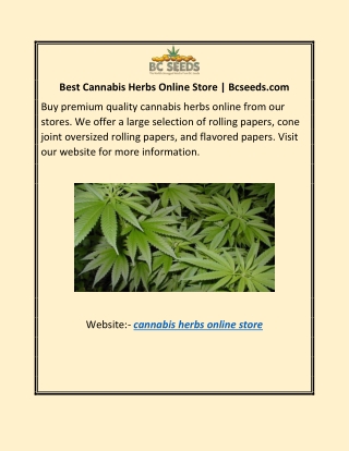 Best Cannabis Herbs Online Store | Bcseeds.com