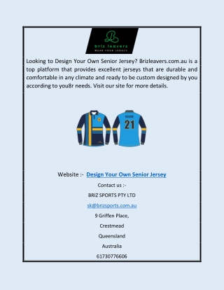 Design Your Own Senior Jersey | Brizleavers.com.au