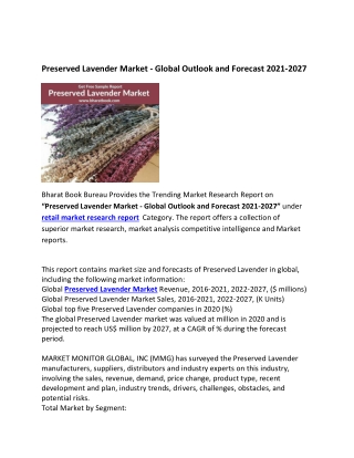 Global Preserved Lavender Market Forecast to 2021-2027