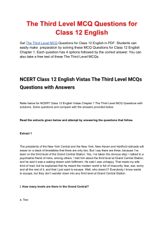 The Third Level MCQ Questions for Class 12 English in PDF Download