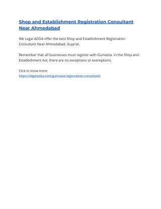Shop and Establishment Registration Consultant Near Ahmedabad