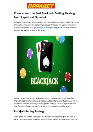 Know about the Best Blackjack Betting Strategy from Experts at Oppabet