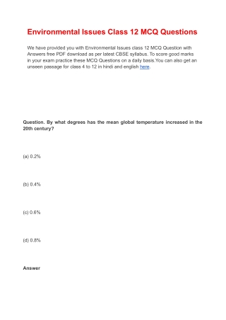 Environmental Issues Class 12 MCQ Questions Free PDF Download