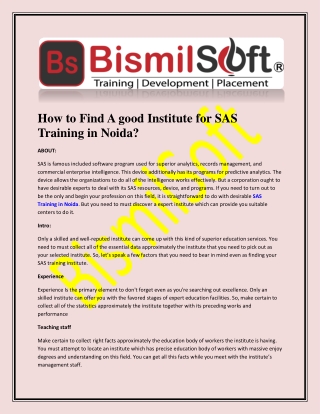 How to Find A good Institute for SAS Training in Noida