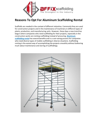 Reasons To Opt For Aluminum Scaffolding Rental