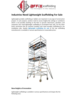Industries Need Lightweight Scaffolding For Sale