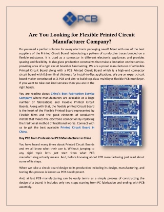 Are You Looking for Flexible Printed Circuit Manufacturer Company?