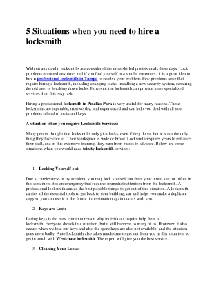 5 Situations when you need to hire a locksmith