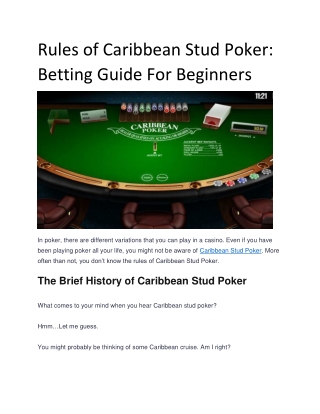 Rules of Caribbean Stud Poker