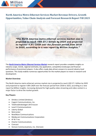 North America Metro Ethernet Services Market