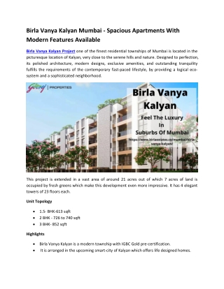 Birla Vanya Kalyan - Spacoius And Luxurious Apartments In Mumbai