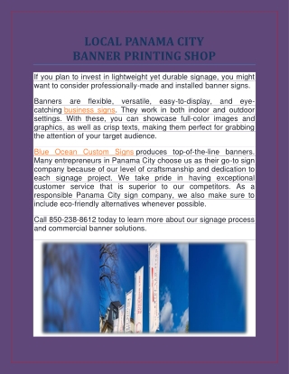 Local Panama City Banner Printing Shop