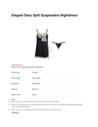 Elegant Sexy Split Suspenders Nightdress