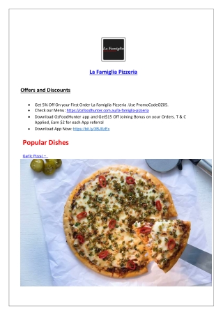 5% Off - La Famiglia Pizzeria Takeaway Menu Wentworth Falls, NSW