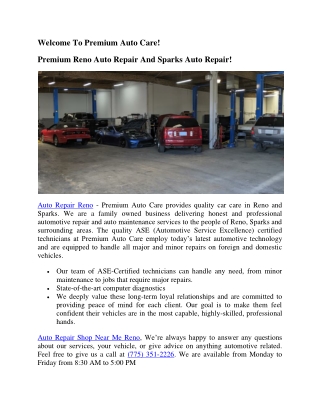 Auto Repair Shop Near Me Reno