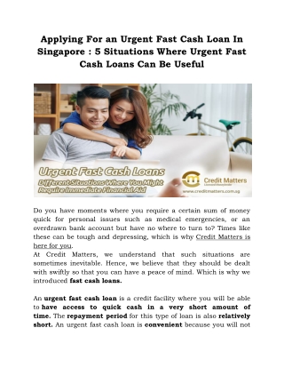 Urgent Fast Cash Loan In Singapore