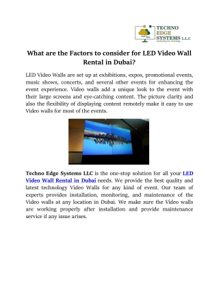 What are the Factors to Consider for LED Video Wall Rental in Dubai?