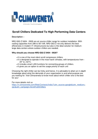 Scroll Chillers Dedicated To High Performing Data Centers