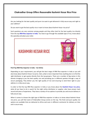 Chakradhar Group Offers Reasonable Kashmiri Kesar Rice Price