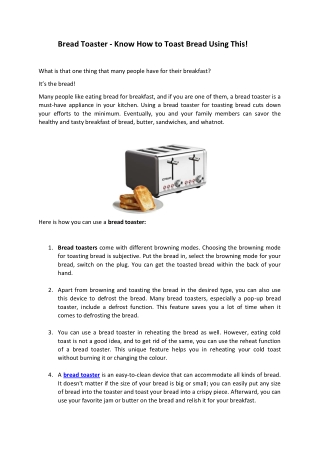 Bread Toaster - Know How to Toast Bread Using This!