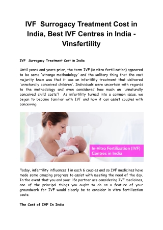 IVF  Surrogacy Treatment Cost in India, Best IVF Centres in India - Vinsfertility